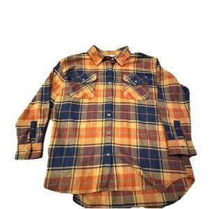 Natural Reflections 1X Plaid Flannel Button Up Shirt Long Sleeve Casual Orange